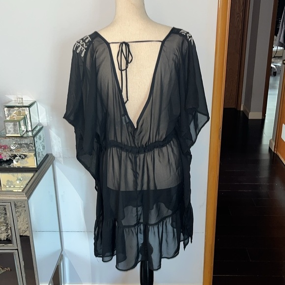 Joe Boxer Sz XL swimsuit Cover Up Sheer Black/ White Embroidered trim. NWOT - Picture 5 of 7